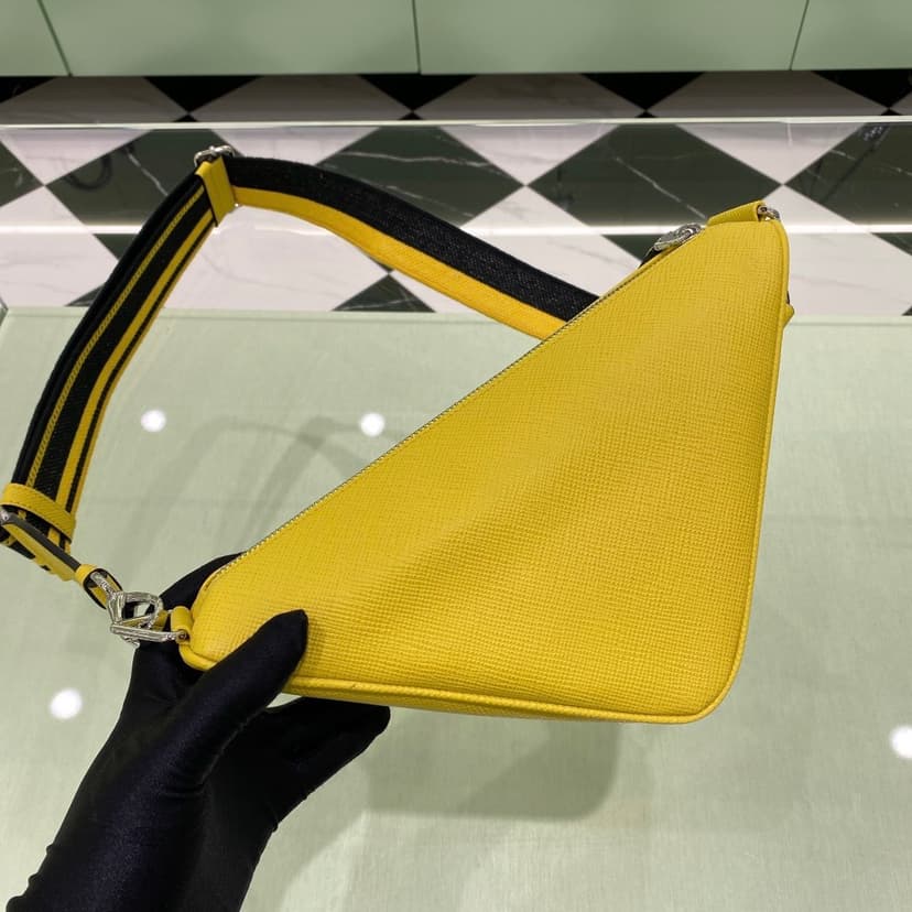 [True-to-ORIGINAL] Prada Saffiano Triangle Bag Yellow For Women, Women's Bags 11in/28cm 2VH155_2FAD_F0377_V_OOO
