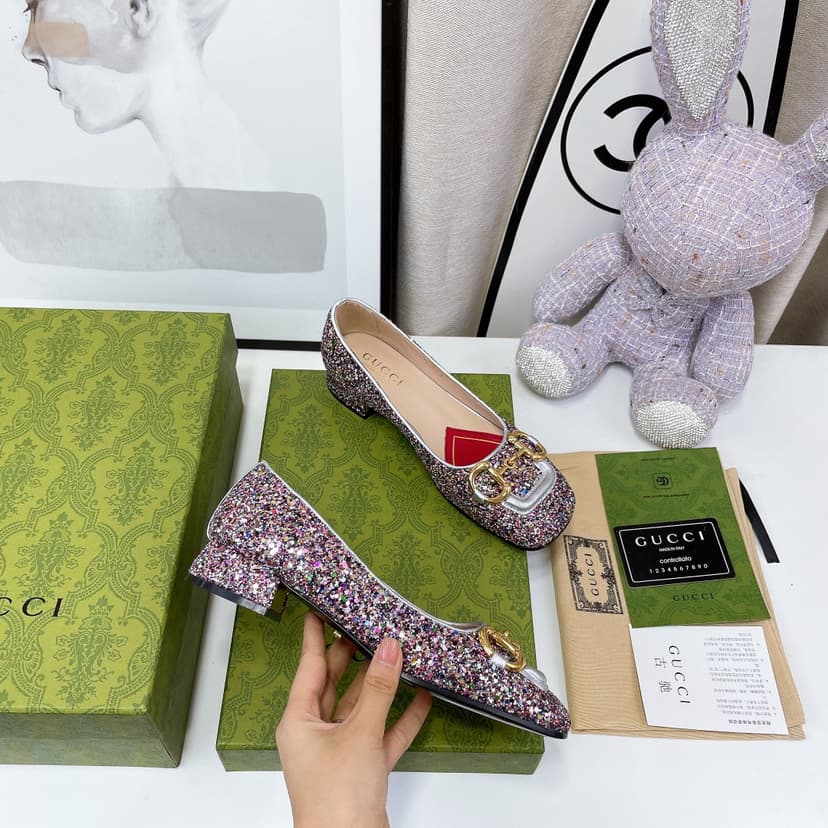 Gucci Lovelight Crystal Ballet Flat With Horsebit Multicolor For Women GG 707703 KSP20 8461