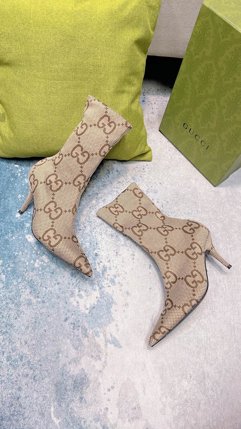 Gucci Women's Lisa Monogram Canvas Ankle Boot Beige For Women GG