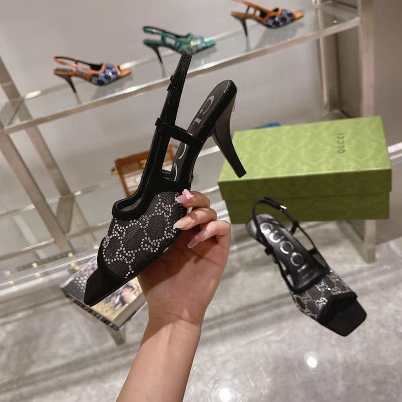 Gucci Women's GG Slingback Mid-Heel Pump Black For Women GG