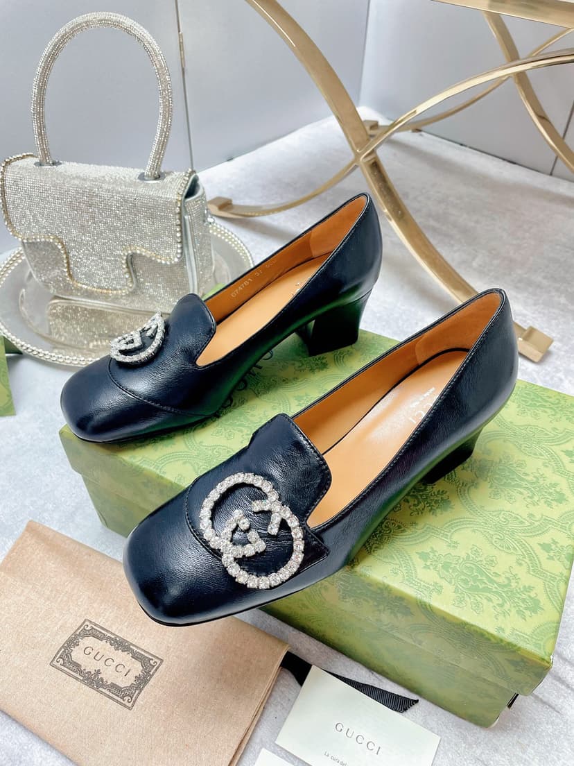 Gucci Women's Mid-Heel Pump With GG Logo Black For Women GG