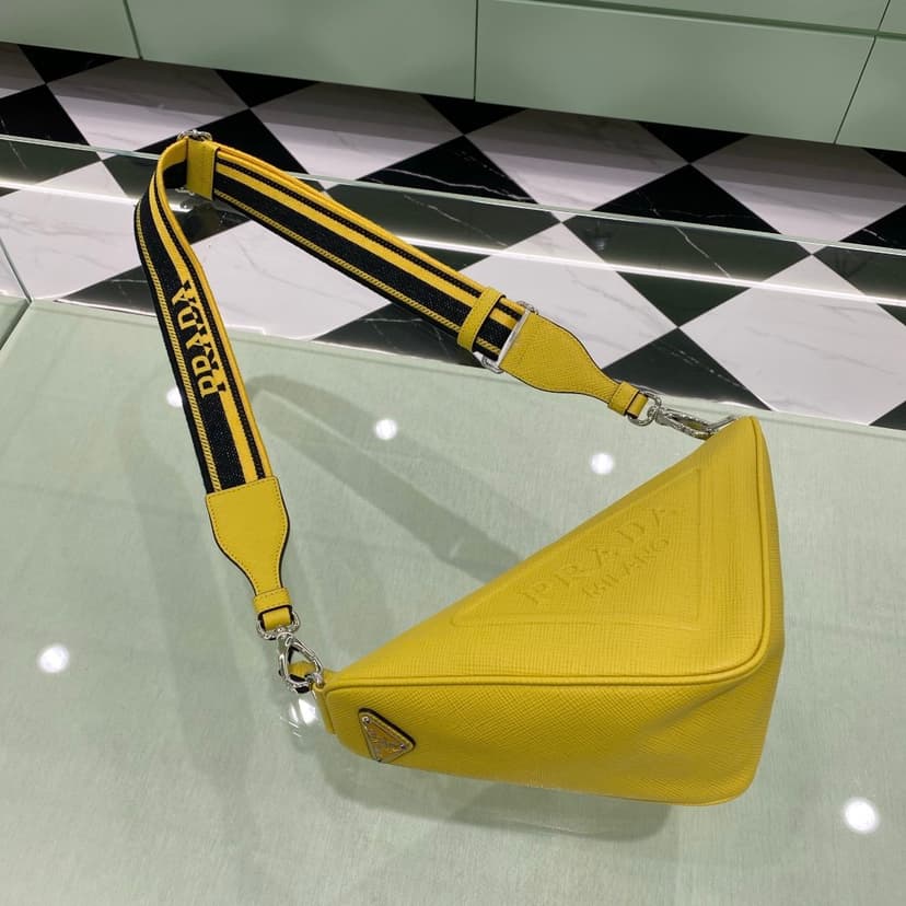 [True-to-ORIGINAL] Prada Saffiano Triangle Bag Yellow For Women, Women's Bags 11in/28cm 2VH155_2FAD_F0377_V_OOO