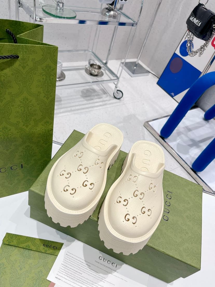 Gucci Women's Platform Perforated G Sandal White For Women GG