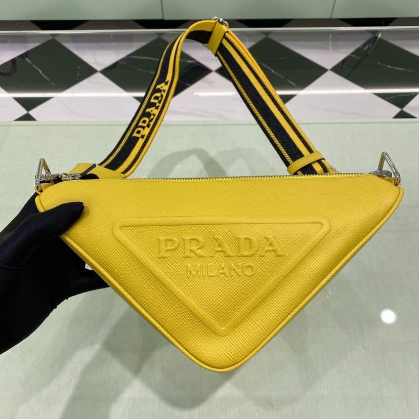[True-to-ORIGINAL] Prada Saffiano Triangle Bag Yellow For Women, Women's Bags 11in/28cm 2VH155_2FAD_F0377_V_OOO
