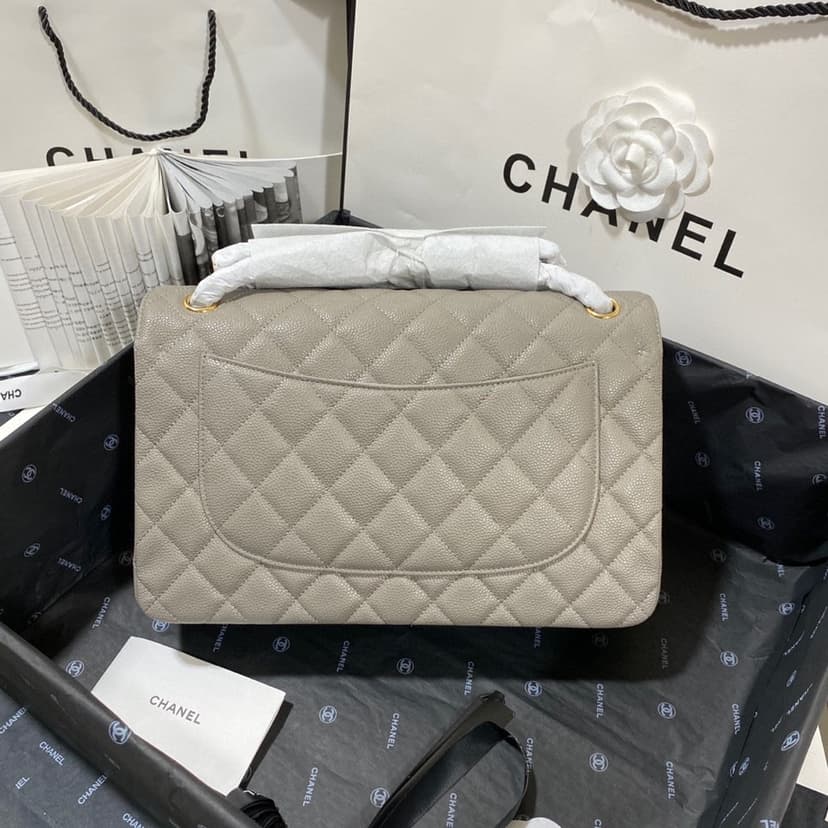 [True-to-ORIGINAL] Chanel Large Classic Handbag Gold Hardware Grey For Women, Women's Handbags, Shoulder Bags 11.8in/30cm