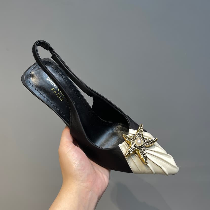 Saint Laurent Women's Silk Slingback Pumps Black For Women YSL