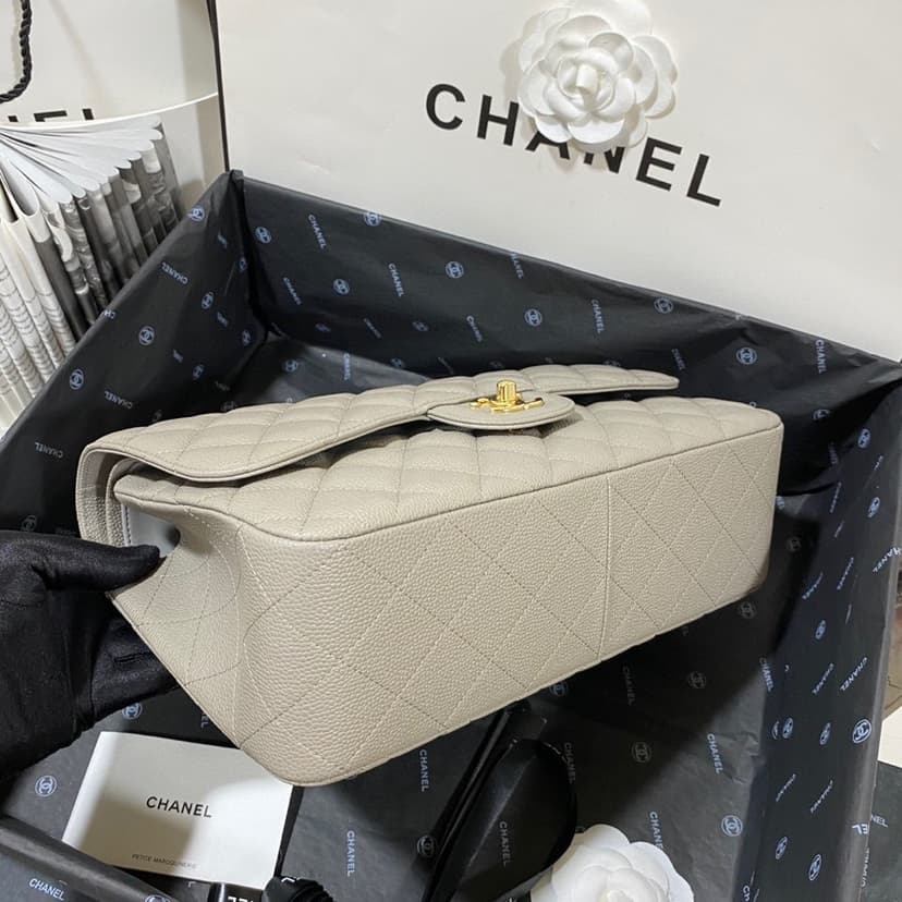 [True-to-ORIGINAL] Chanel Large Classic Handbag Gold Hardware Grey For Women, Women's Handbags, Shoulder Bags 11.8in/30cm