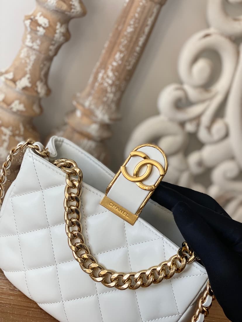Chanel Small Hobo Bag Gold Hardware White