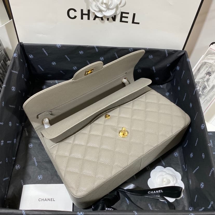 [True-to-ORIGINAL] Chanel Large Classic Handbag Gold Hardware Grey For Women, Women's Handbags, Shoulder Bags 11.8in/30cm