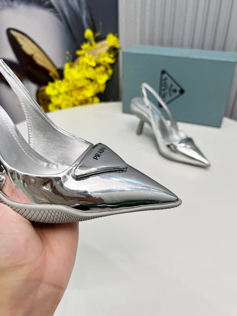 Prada Brushed Slingback Pumps Silver For Women PRD 1I565M_055_F0118_F_B090