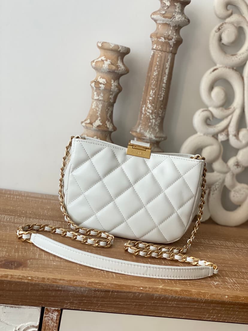 Chanel Small Hobo Bag Gold Hardware White