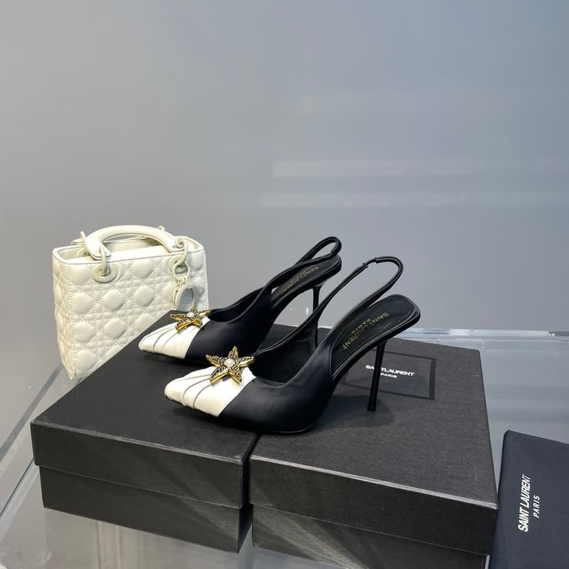 Saint Laurent Women's Silk Slingback Pumps Black For Women YSL