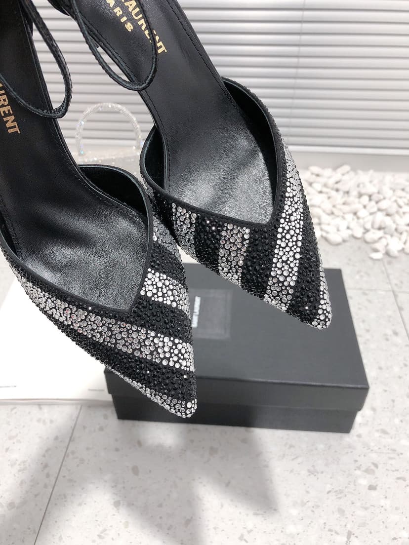 Saint Laurent Women's Glittering Rhinestone Embellished Pumps Black For Women YSL