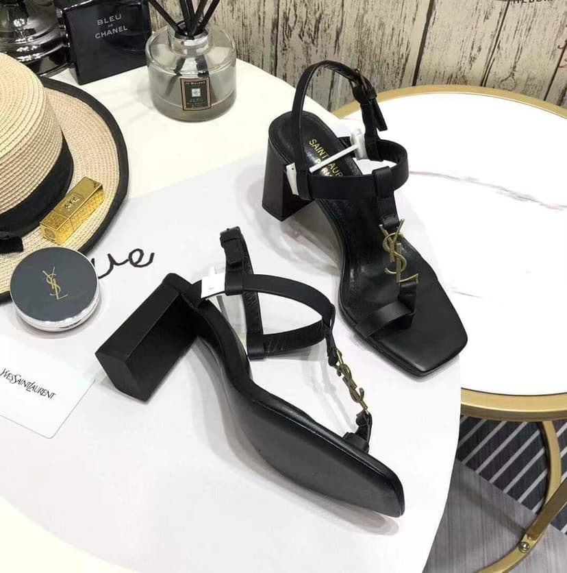 Saint Laurent Women's Cassandra Heeled Sandals Black For Women YSL 658198DWETT1000