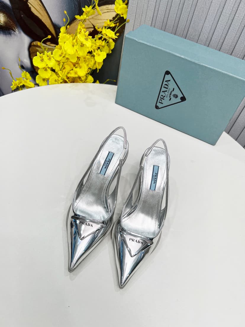 Prada Brushed Slingback Pumps Silver For Women PRD 1I565M_055_F0118_F_B090