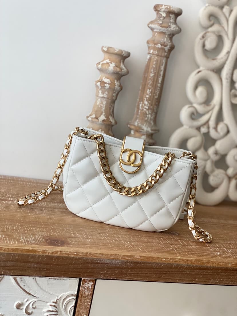 Chanel Small Hobo Bag Gold Hardware White