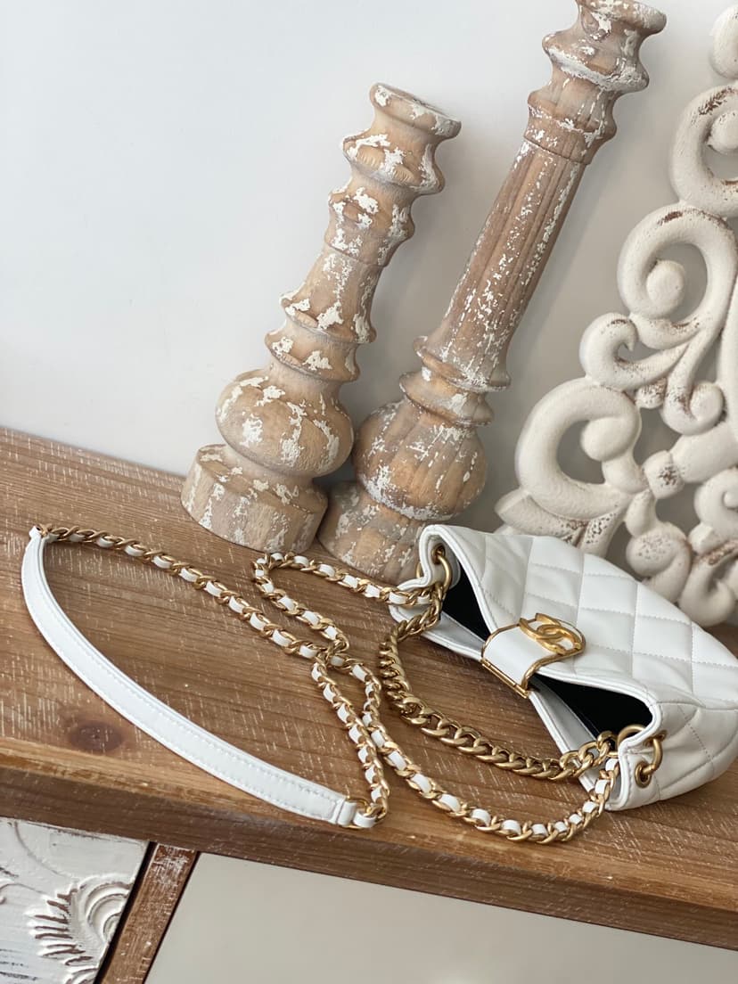 Chanel Small Hobo Bag Gold Hardware White