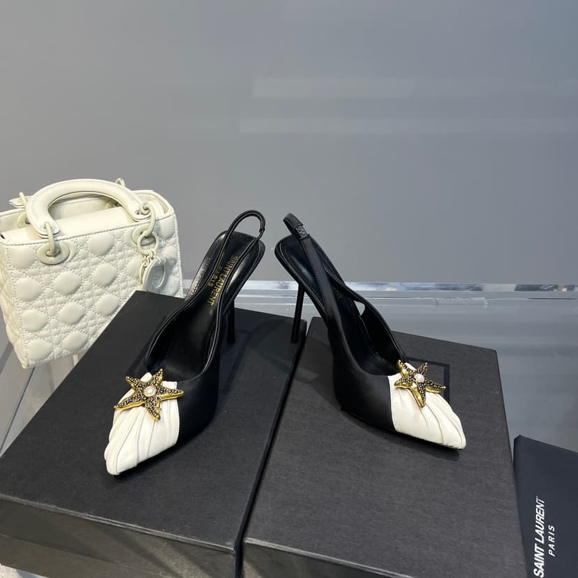 Saint Laurent Women's Silk Slingback Pumps Black For Women YSL