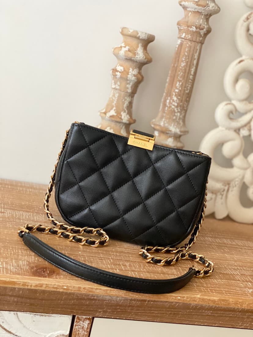 Chanel Small Hobo Bag Gold Hardware Black