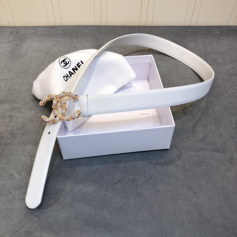 Chanel Belt With Double C Buckle White Women Belt