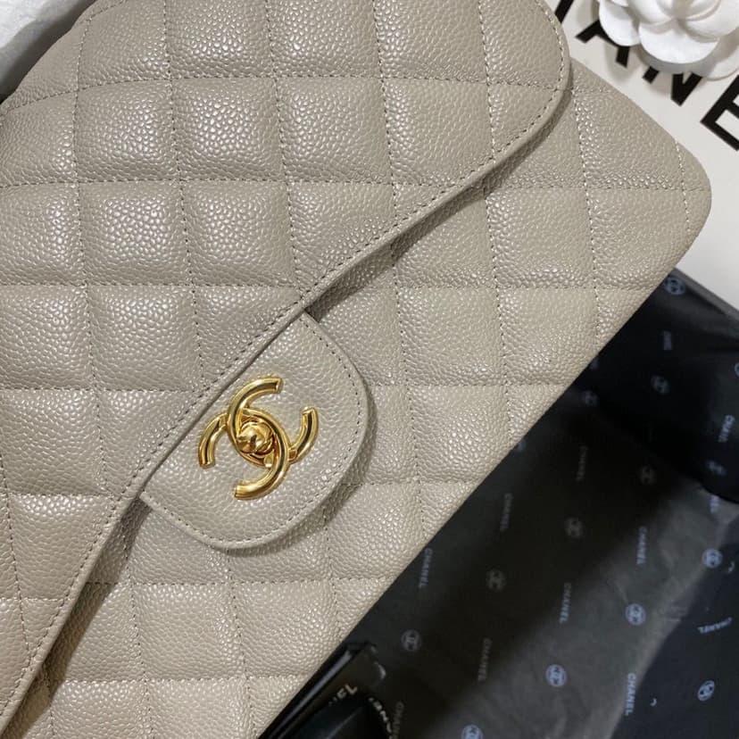 [True-to-ORIGINAL] Chanel Large Classic Handbag Gold Hardware Grey For Women, Women's Handbags, Shoulder Bags 11.8in/30cm