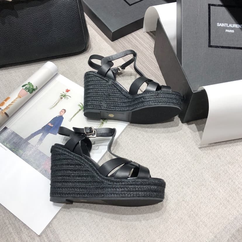 Saint Laurent Women's Tribute Espadrilles Wedge Black For Women YSL 611924BDA001000