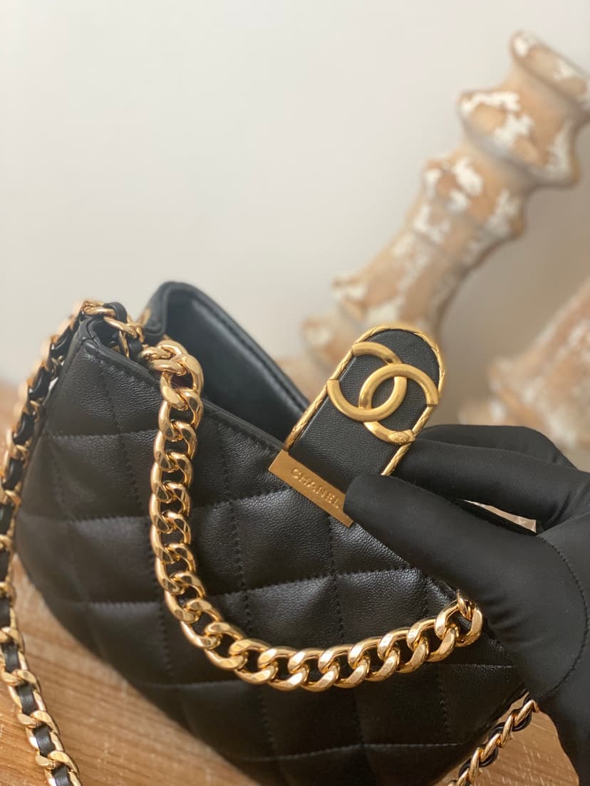 Chanel Small Hobo Bag Gold Hardware Black