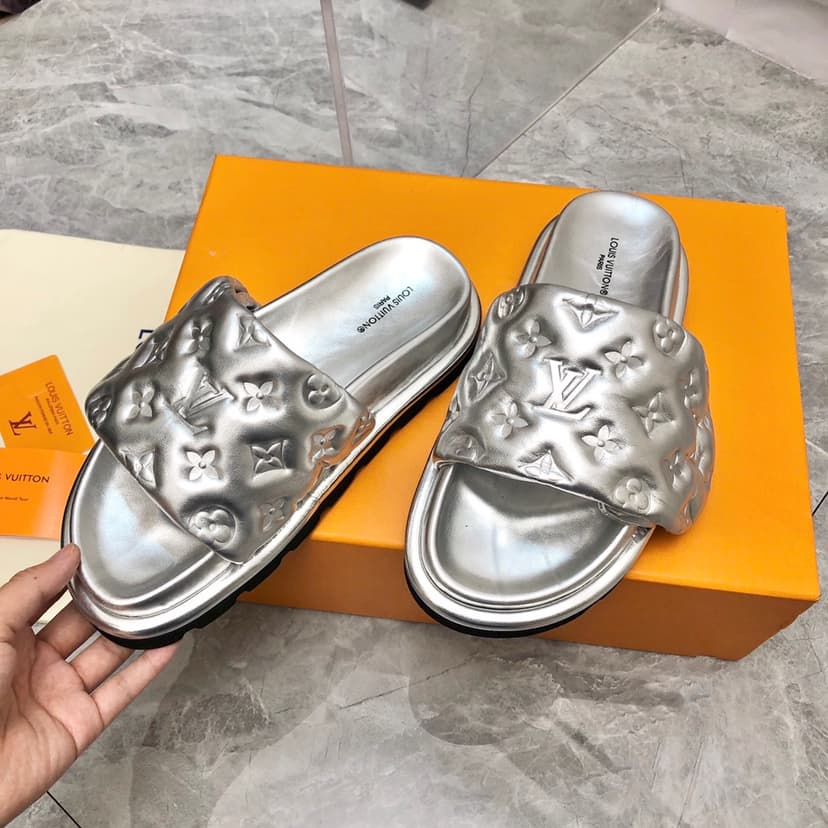 Louis Vuitton Women's Pool Pillow Flat Comfort Mule Sliver For Women LV 1AACEM