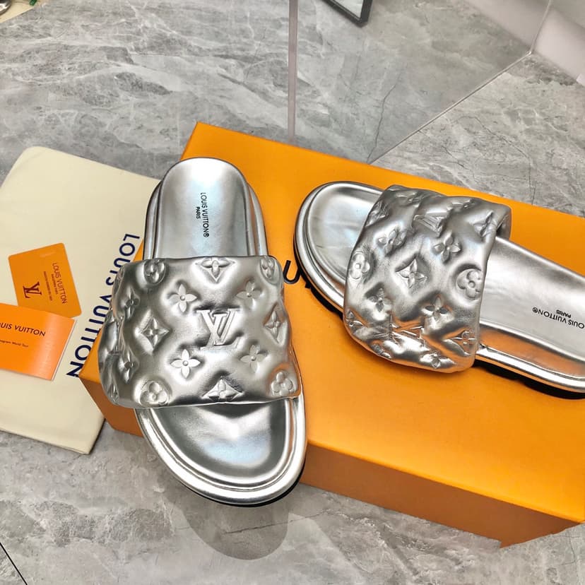 Louis Vuitton Women's Pool Pillow Flat Comfort Mule Sliver For Women LV 1AACEM