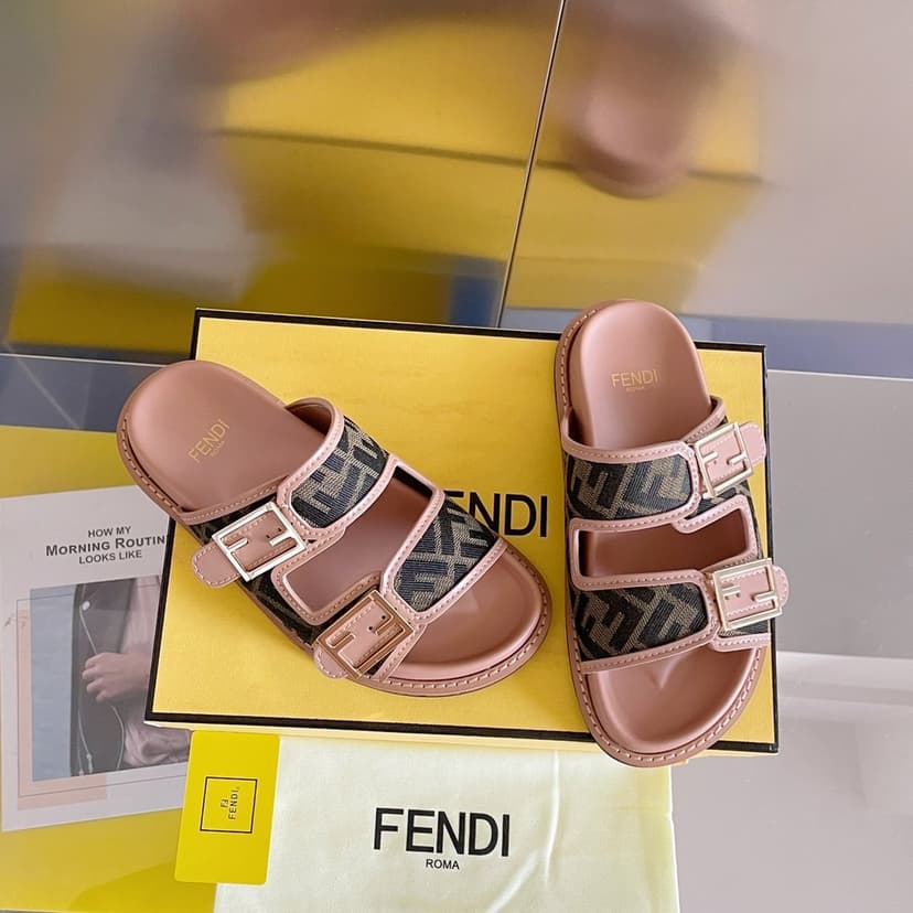 Fendi Feel Brown FF Fabric Slides For Women 8X8326AEGVF1HHG