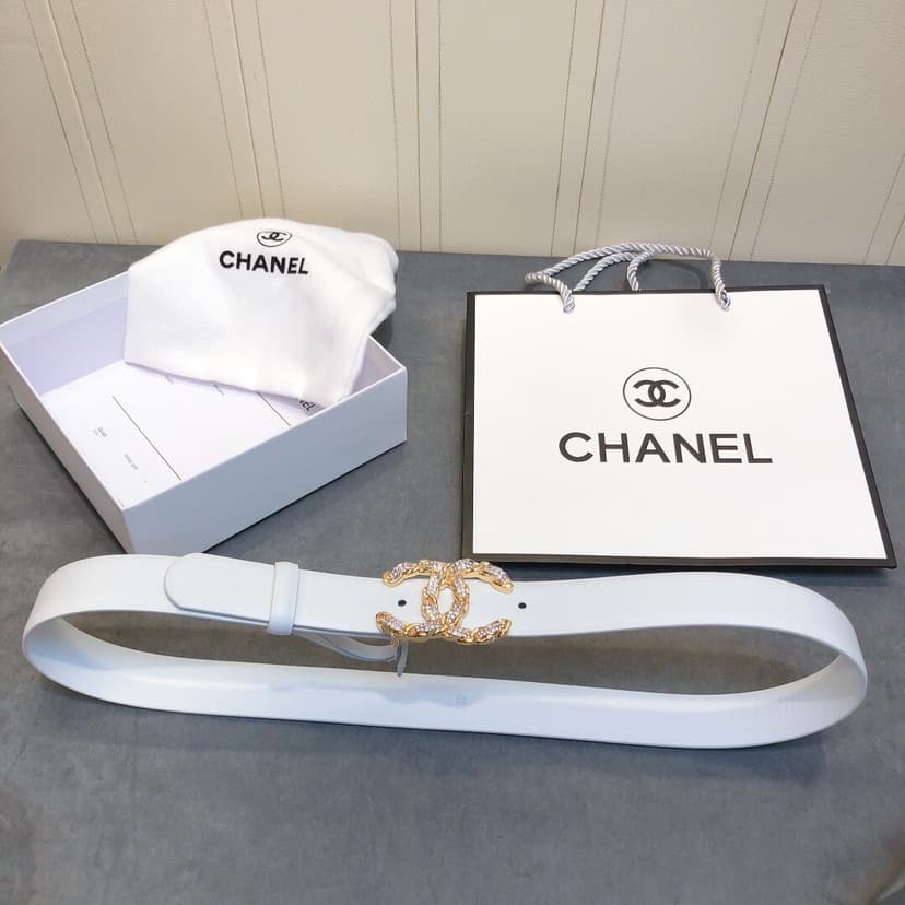 Chanel Belt With Double C Buckle White Women Belt