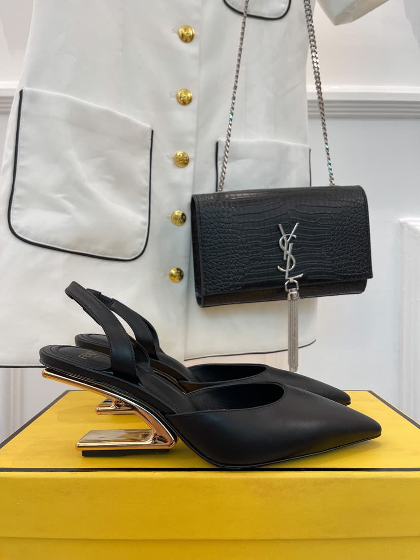 Fendi First Black High-Heeled Slingbacks For Women 8J8367NA7F0QA1