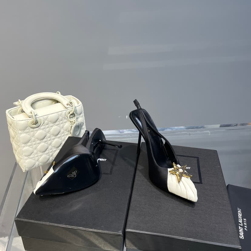 Saint Laurent Women's Silk Slingback Pumps Black For Women YSL