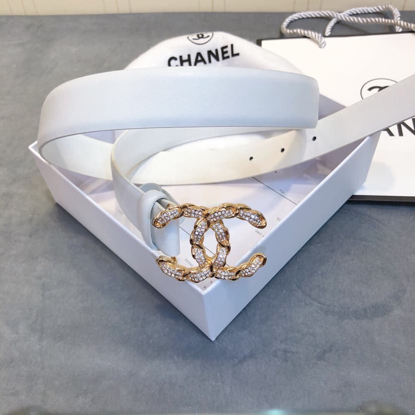 Chanel Belt With Double C Buckle White Women Belt