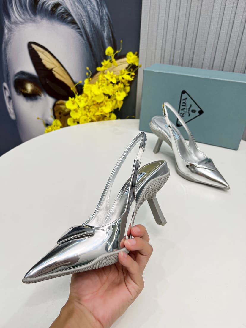 Prada Brushed Slingback Pumps Silver For Women PRD 1I565M_055_F0118_F_B090