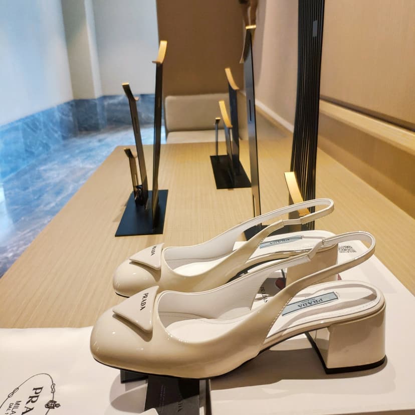 Prada Patent Sling-Back Pumps Dark Beige For Women 1.8in/45mm PRD