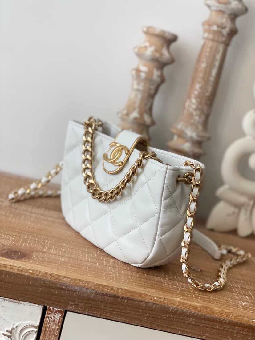 Chanel Small Hobo Bag Gold Hardware White
