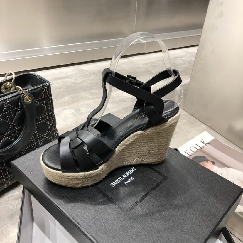 Saint Laurent Women's Tribute Espadrilles Wedge Black For Women YSL