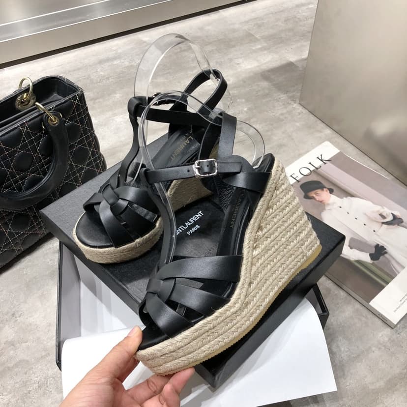Saint Laurent Women's Tribute Espadrilles Wedge Black For Women YSL