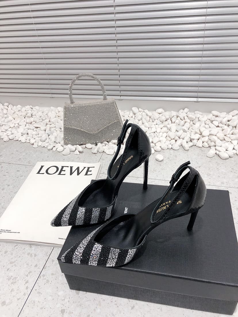Saint Laurent Women's Glittering Rhinestone Embellished Pumps Black For Women YSL