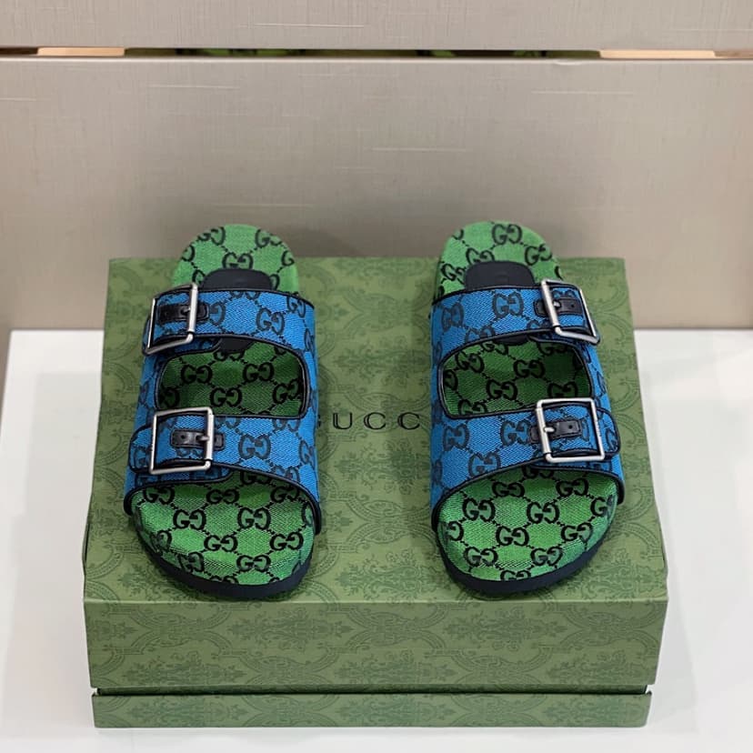 Gucci Men's Slide Sandal With Straps Blue And Green For Men 658020 2HK60