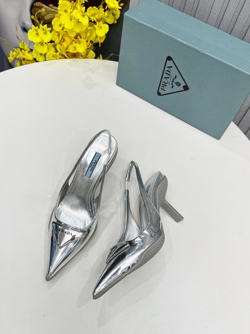 Prada Brushed Slingback Pumps Silver For Women PRD 1I565M_055_F0118_F_B090