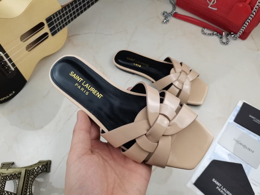 Saint Laurent Women's Tribute Flat Mules Beige For Women YSL 571952B8I009935