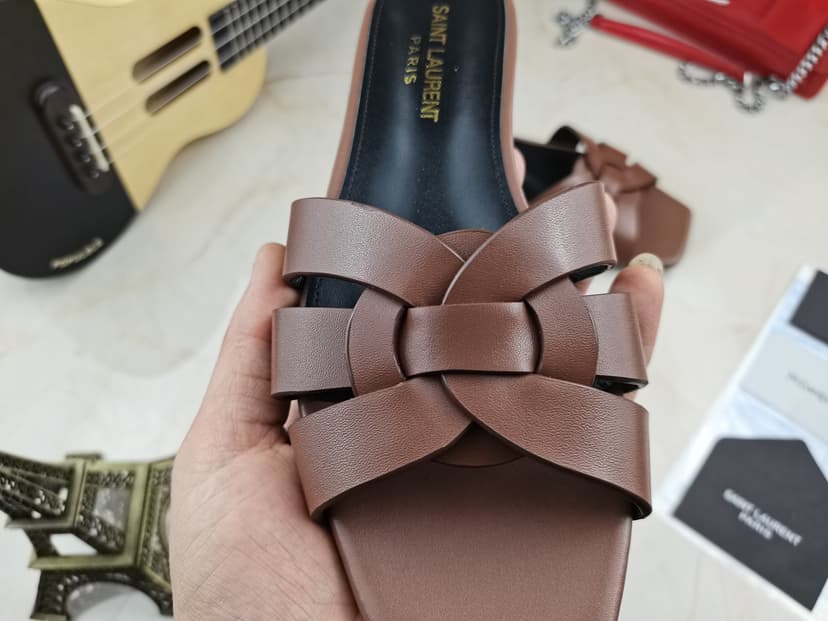 Saint Laurent Women's Tribute Flat Mules Brown For Women YSL