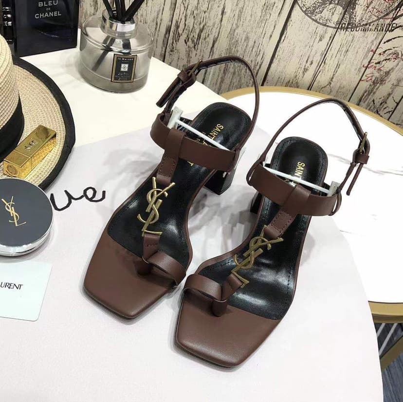 Saint Laurent Women's Cassandra Heeled Sandals Brown For Women YSL 658198DWETT6023
