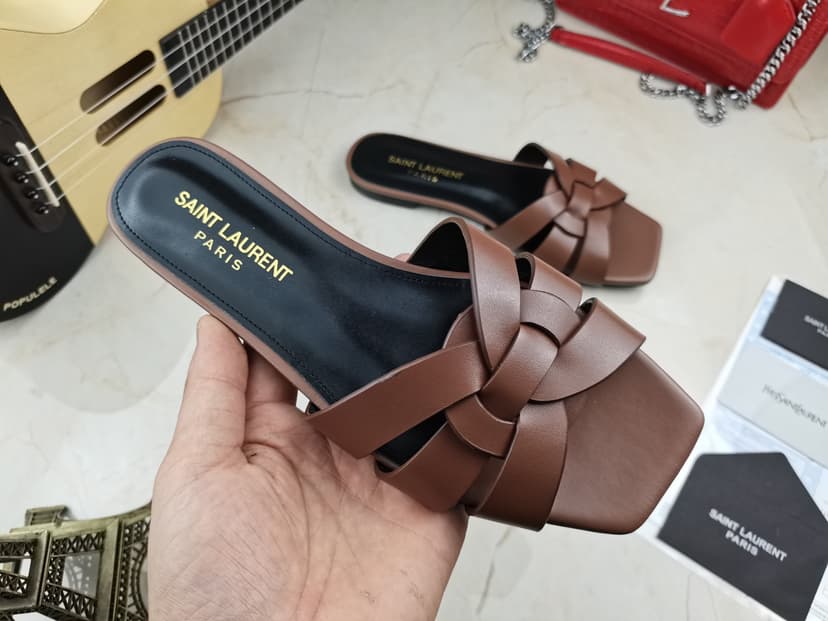 Saint Laurent Women's Tribute Flat Mules Brown For Women YSL