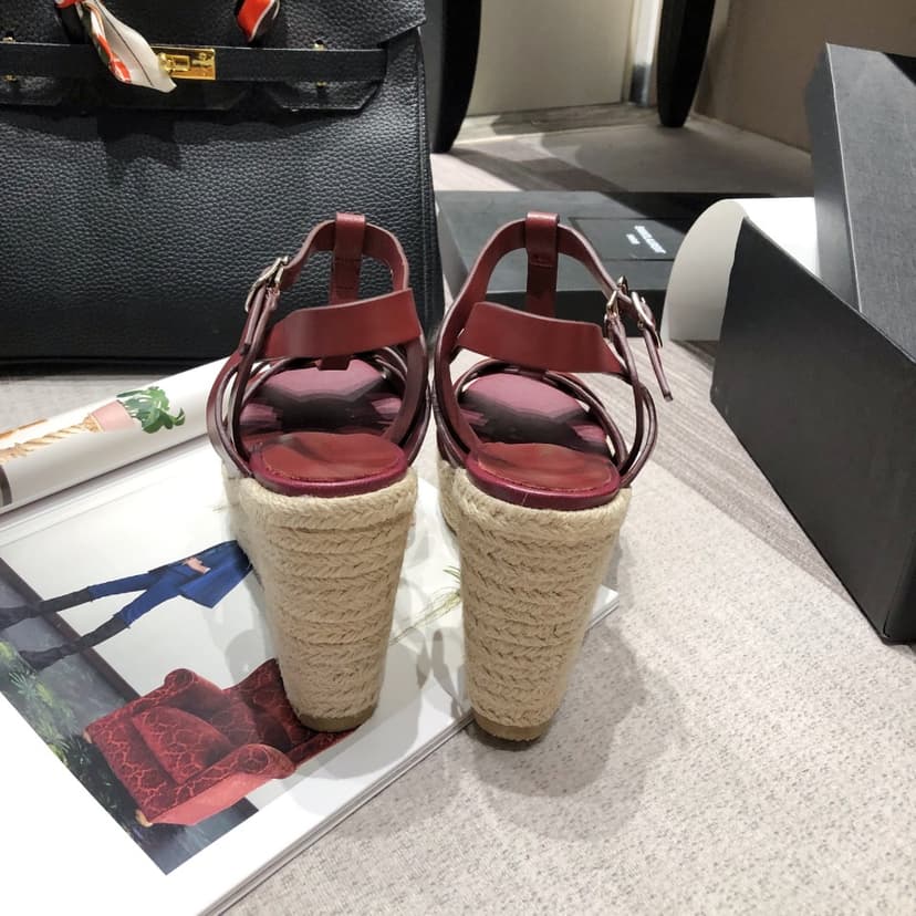 Saint Laurent Women's Tribute Espadrilles Wedge Reddish-Brown For Women YSL