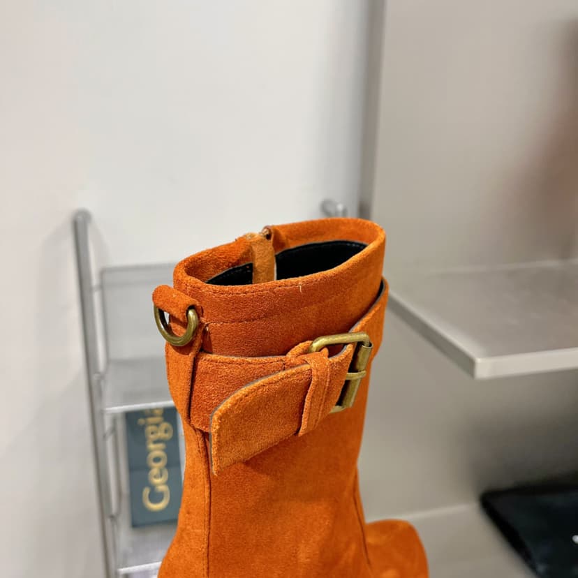 Saint Laurent Women's Cherry Buckle Platform Booties Orange For Women YSL