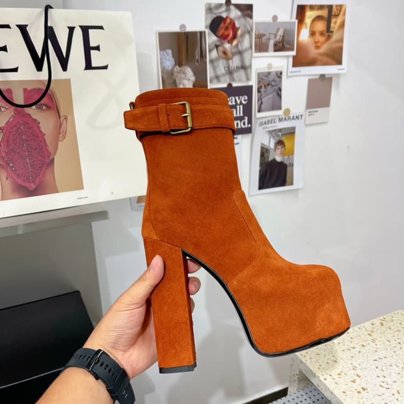 Saint Laurent Women's Cherry Buckle Platform Booties Orange For Women YSL