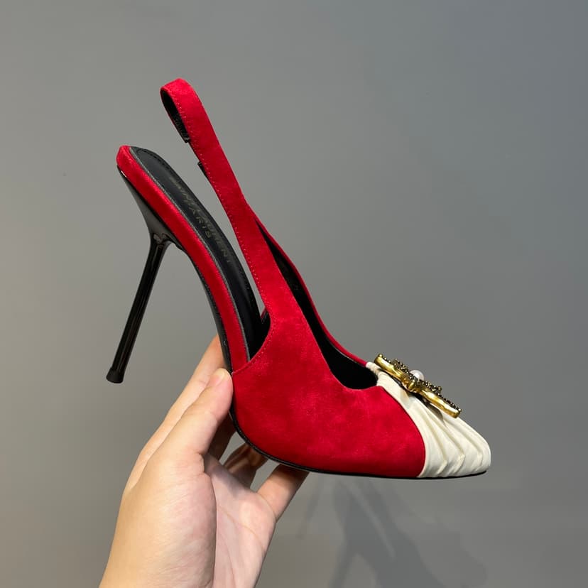 Saint Laurent Women's Silk Slingback Pumps Red For Women YSL